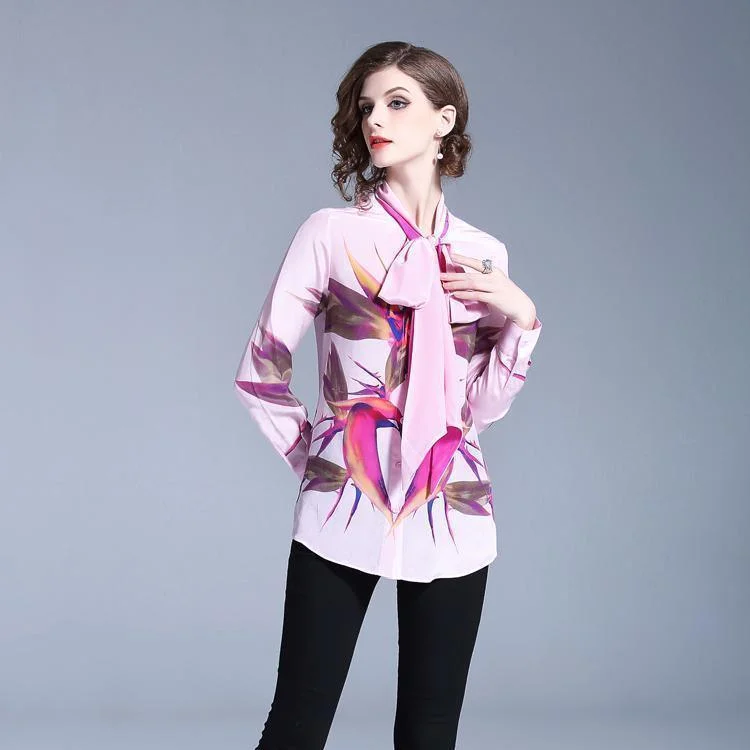 Pink Bow Tie Women Blouse